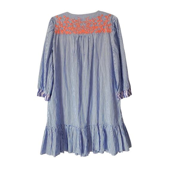 J. Crew Pink Embroidered Popover Blue White Stripe Dress size medium - Picture 9 of 11